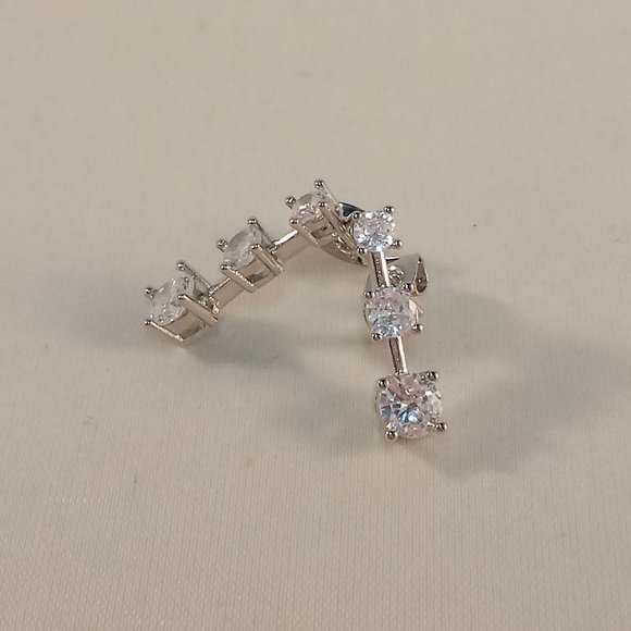 Silver Plated Trilogy 3 Stone Diamond Zircon Drop Stud Earrings Party Gift - Picture 2 of 5